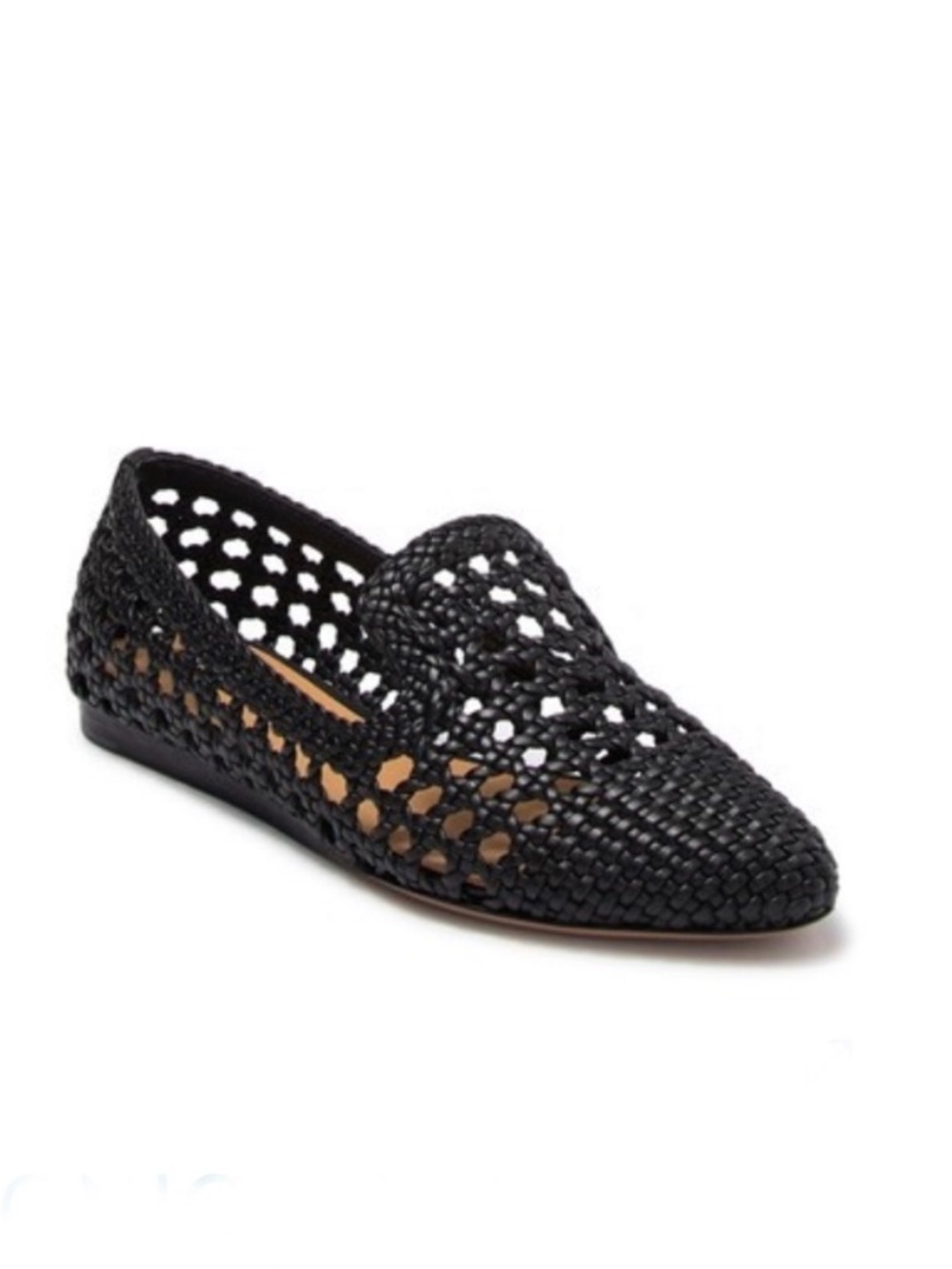 Veronica Beard Flats Griffin Basket Weave Raffia in Black Leather